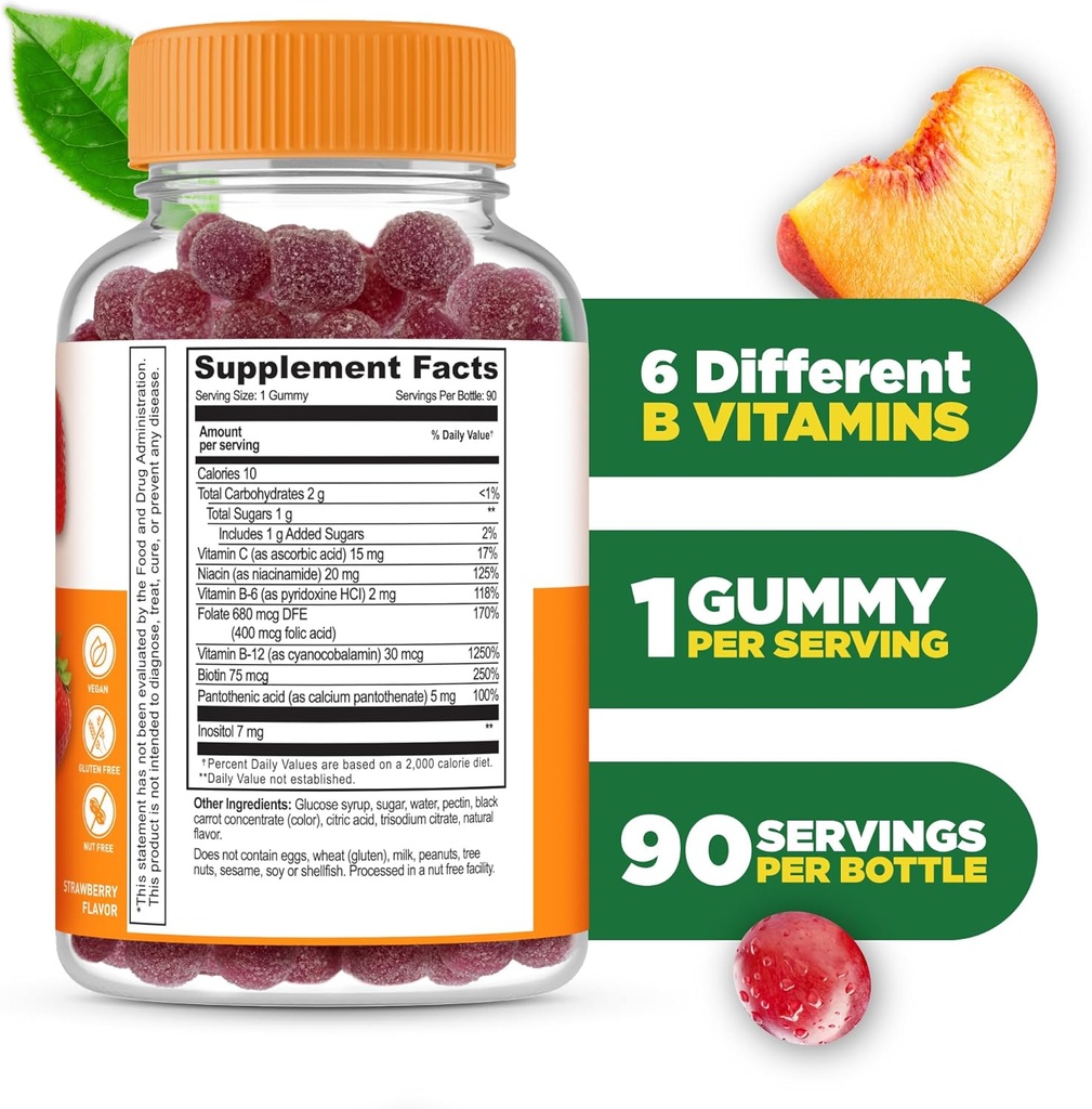 Lifeable Vitamin B Complex Gummies for Adults | with Vitamin C | Great Tasting Vitamin B Gummies | for Energy and Nerve System | Vegan B Complex Vitamins for Women, Men | 90 Gummies 3
