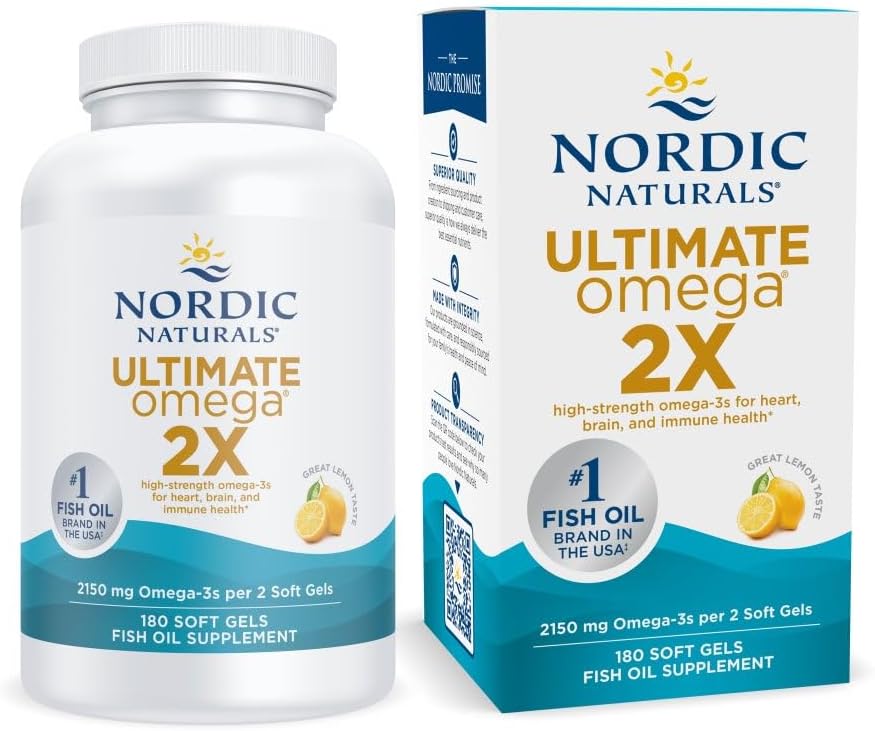 Nordic Naturals Ultimate Omega 2X, Lemon Flavor - 180 Soft Gels - 2150 mg Omega-3 - High-Potency Fish Oil with EPA & DHA - Promotes Brain & Heart Health - Non-GMO - 90 Servings 2