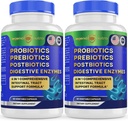 Probiotics + Prebiotics Postbiotics Digestive Enzymes = 4 in 1 Formula Supplement for Better Digestion Health Women, Men and Gut, 2-Pack, 120 Count 2
