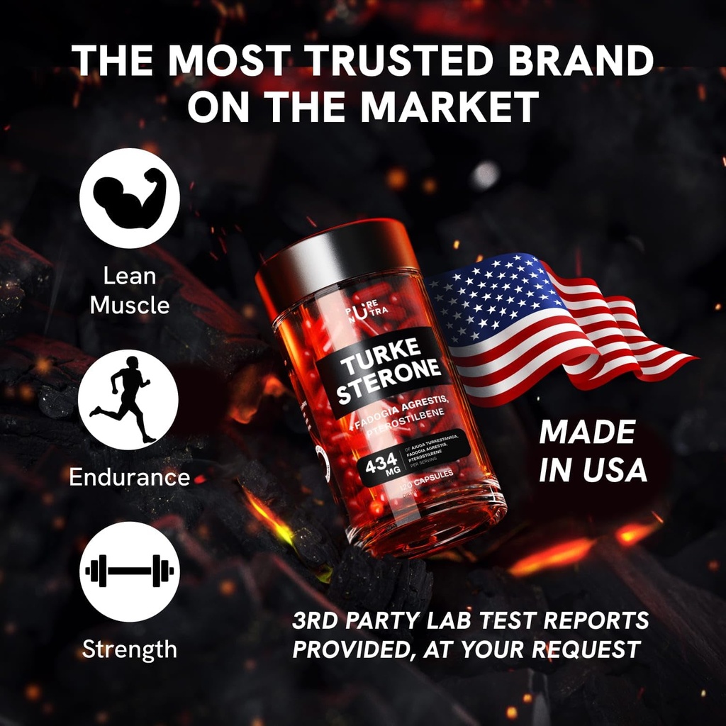 Turkesterone Supplement for Men - Organic Turkesterone Supplement for Muscle Growth w/Fadogia Agrestis Pterostilbene | Complexed Turkesterone Powder | 120 Turkestrone Vegan Capsules 1 Pack 5