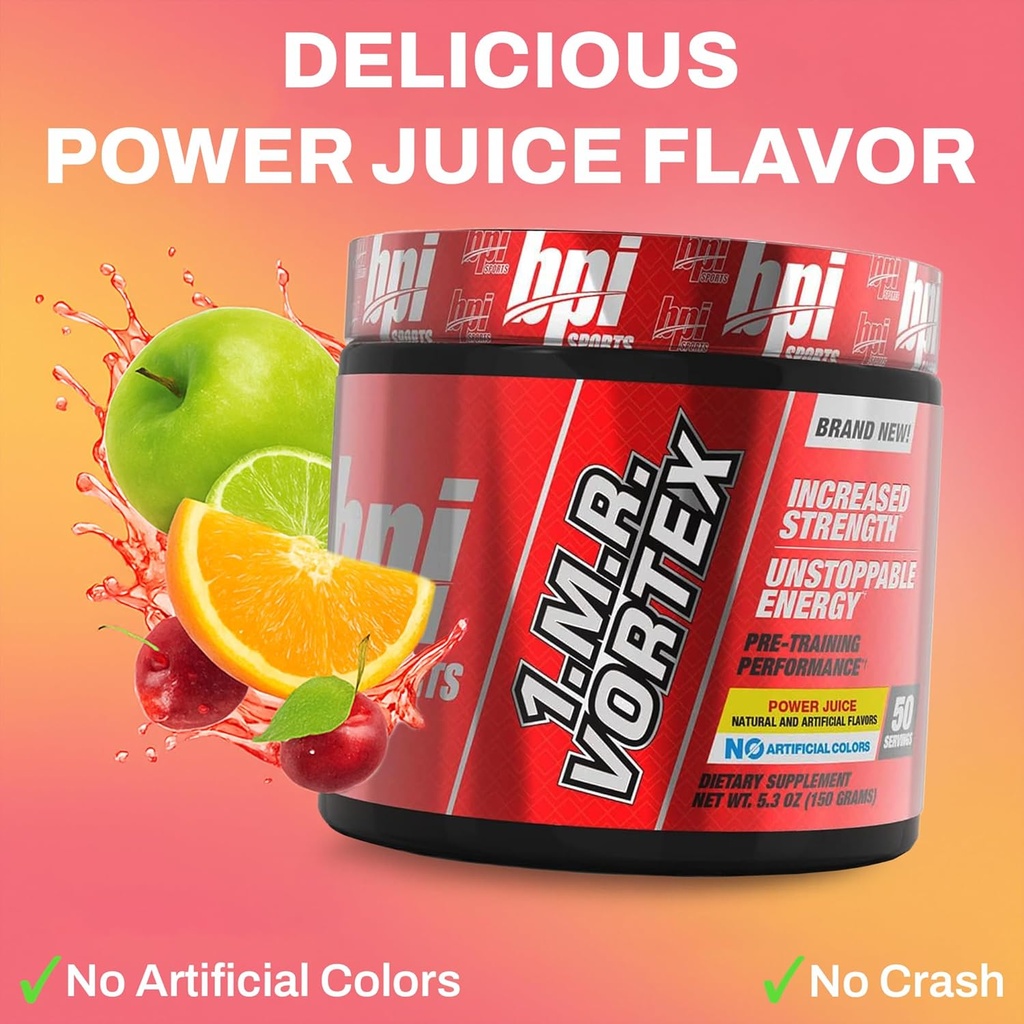 BPI Sports 1.M.R Vortex Pre Workout Powder – High Stim Preworkout for Men & Women with Glycerol, Caffeine, Niacin, and Herbal Extracts – Energy, Focus & Endurance – Power Juice – 50 Servings 3