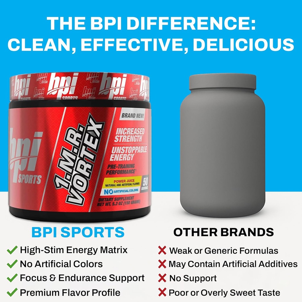 BPI Sports 1.M.R Vortex Pre Workout Powder – High Stim Preworkout for Men & Women with Glycerol, Caffeine, Niacin, and Herbal Extracts – Energy, Focus & Endurance – Power Juice – 50 Servings 6