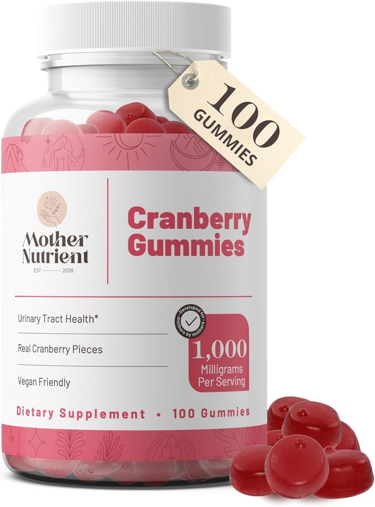 Mother Nutrient Cranberry Gummies Supplement for Women & Kids- Urinary Tract Health- Less Tart & 90% Less Sweet, Gluten-Free, Non-GMO, Vegan - Pure Cranberry Extract 1000mg - 100 Count. 2