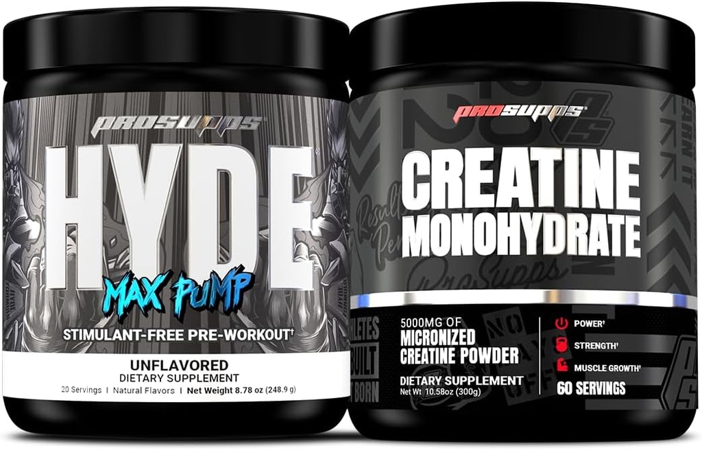 PROSUPPS Hyde Max Pump Stimulant-Free Pre-Workout, Unflavored and Creatine 300 Bundle 2