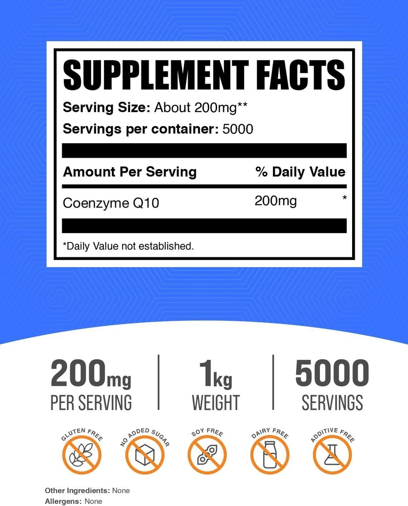 BulkSupplements.com Coenzyme Q10 Powder - Coenzyme Q10 200mg Supplement, Nutritional Supplement - Gluten Free, 200mg per Serving, 1kg (2.2 lbs) (Pack of 1) 3