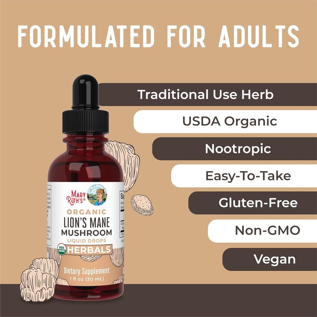 MaryRuth Organics Precision Probiotic Drops for Teens (Raspberry) & Lion's Mane Drops | USDA Organic | Vitamins for Gut Health, Cognitive Support, & Overall Wellness | Vegan, Non-GMO, Gluten Free 6