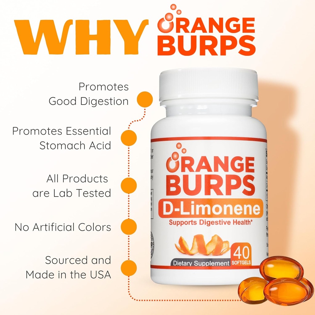 Orange Burps | D-Limonene Supplement - Acid Reducer (Antacid for Acid Reflux), Heartburn Relief, GERD Relief, and Indigestion Relief | Orange Peel Extract for Health and Wellness (1,000 mg, Pack of 5) 6