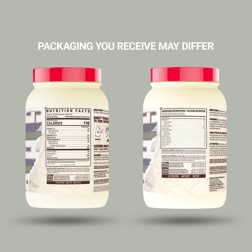 GHOST Vegan Protein Powder, Banana Pancake Batter - 2lb, 20g of Protein - Plant-Based Pea & Organic Pumpkin Protein - ­Post Workout & Nutrition Shakes, Smoothies, & Baking - Soy & Gluten-Free 3