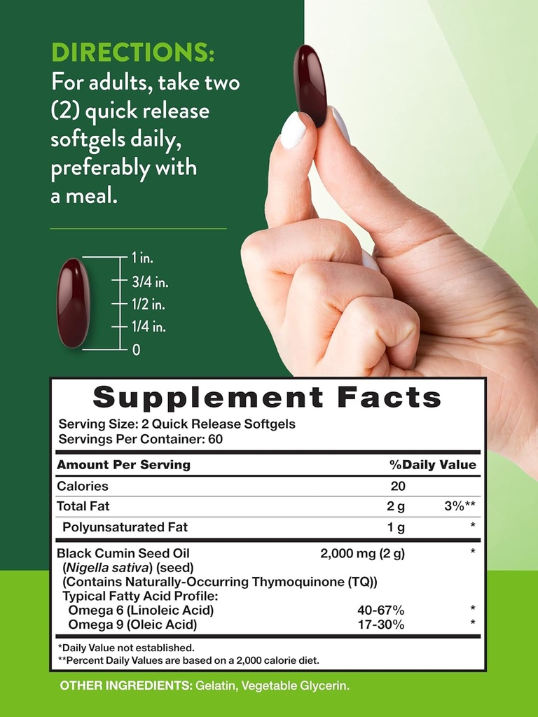 Nature's Truth Black Seed Oil Pills | 2,000mg | 120 Softgels | Virgin Cold Pressed Cumin | Non-GMO and Gluten Free Supplement 3