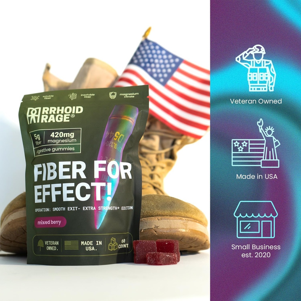 Fiber and Magnesium Gummies, Supports Digestive Health, Relieves Constipation, Helps Prevent Hemorrhoids, Has Both Soluble and Insoluble Fiber, Made in USA, 60 ct (3) 6