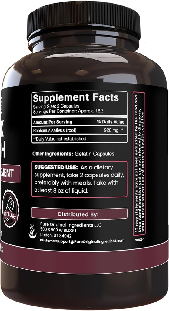 Pure Original Ingredients Black Radish (365 Capsules) No Magnesium Or Rice Fillers, Always Pure, Lab Verified 3