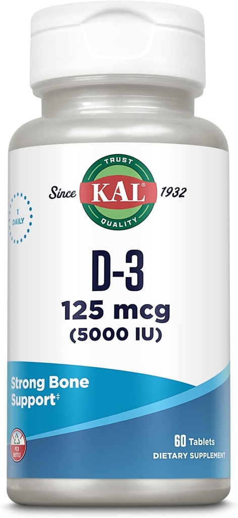 KAL Vitamin D3 5000 IU 125 mcg, High Potency Vitamin D Tablets, Calcium Absorption, Bone Health and Immune Support Supplement, Rapid Disintegration D-3 ActivTabs, 60-Day Guarantee, 60 Serv, 60 Tablets 2