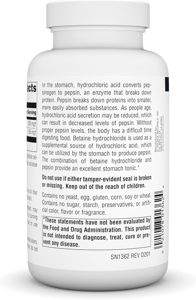 Source Naturals - Betaine HCl Hydrochloric Acid Source 650 mg. - 180 Tablets 4