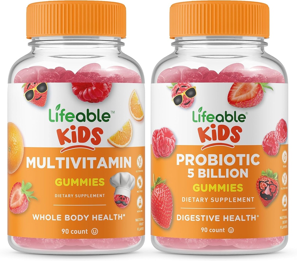 Lifeable Multivitamin Kids + Probiotics 5 Billion Kids, Gummies Bundle - Great Tasting, Vitamin Supplement, Gluten Free, GMO Free, Chewable Gummy 2