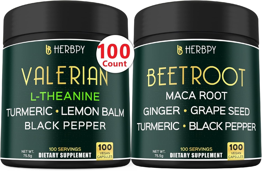Bundle 5in1 Valerian Root Supplement & 6in1 Beet Root Capsules - Support Restful Night, Heart Health, Digestive and Immune 2
