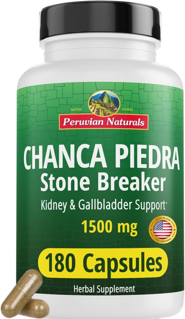 Peruvian Naturals Chanca Piedra Stone Breaker 180 Capsules - Kidney Stone Dissolver & Gallbladder - 1500mg per Serving - Chancapiedra Stonebreaker for Bladder Cleanse & Urinary Tract - Vegan, Non GMO 2