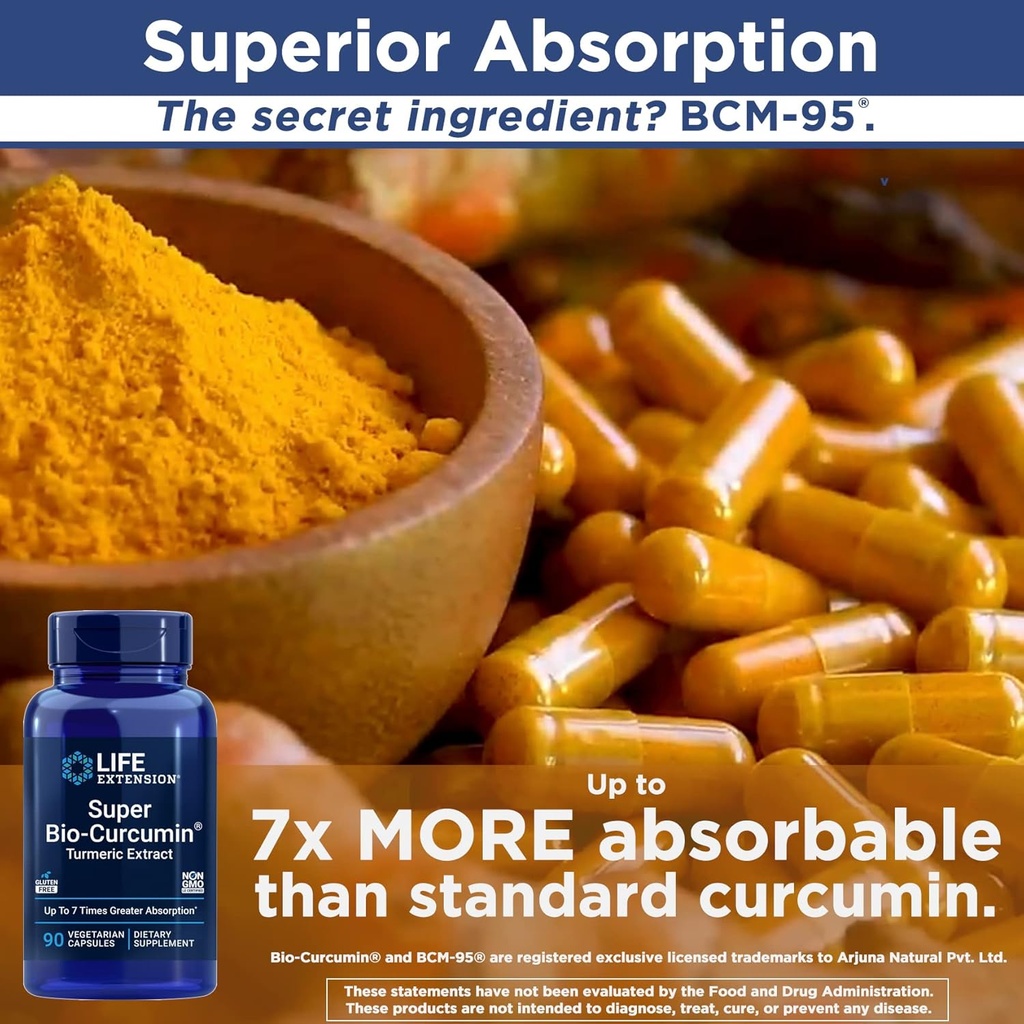 Life Extension Super Bio-Curcumin Turmeric Extract 400mg, 90 Veg Caps - Vegetarian Capsules - Non-GMO - Highly Absorbable 5