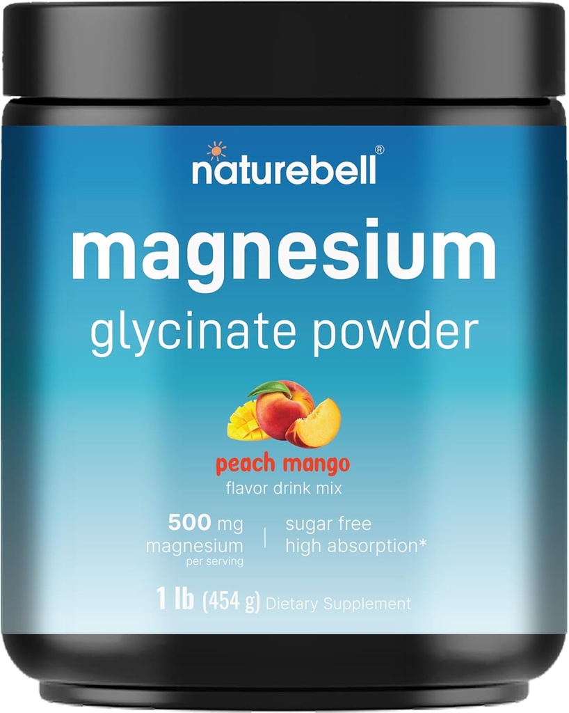 NatureBell Magnesium Glycinate Powder 500mg, 1lb (16oz) | 100% Chelated for High Absorption | Peach Mango Flavor | Supports Muscle, Bone & Heart Health | Sugar-Free, Bitterless, Non-GMO, Vegan 2