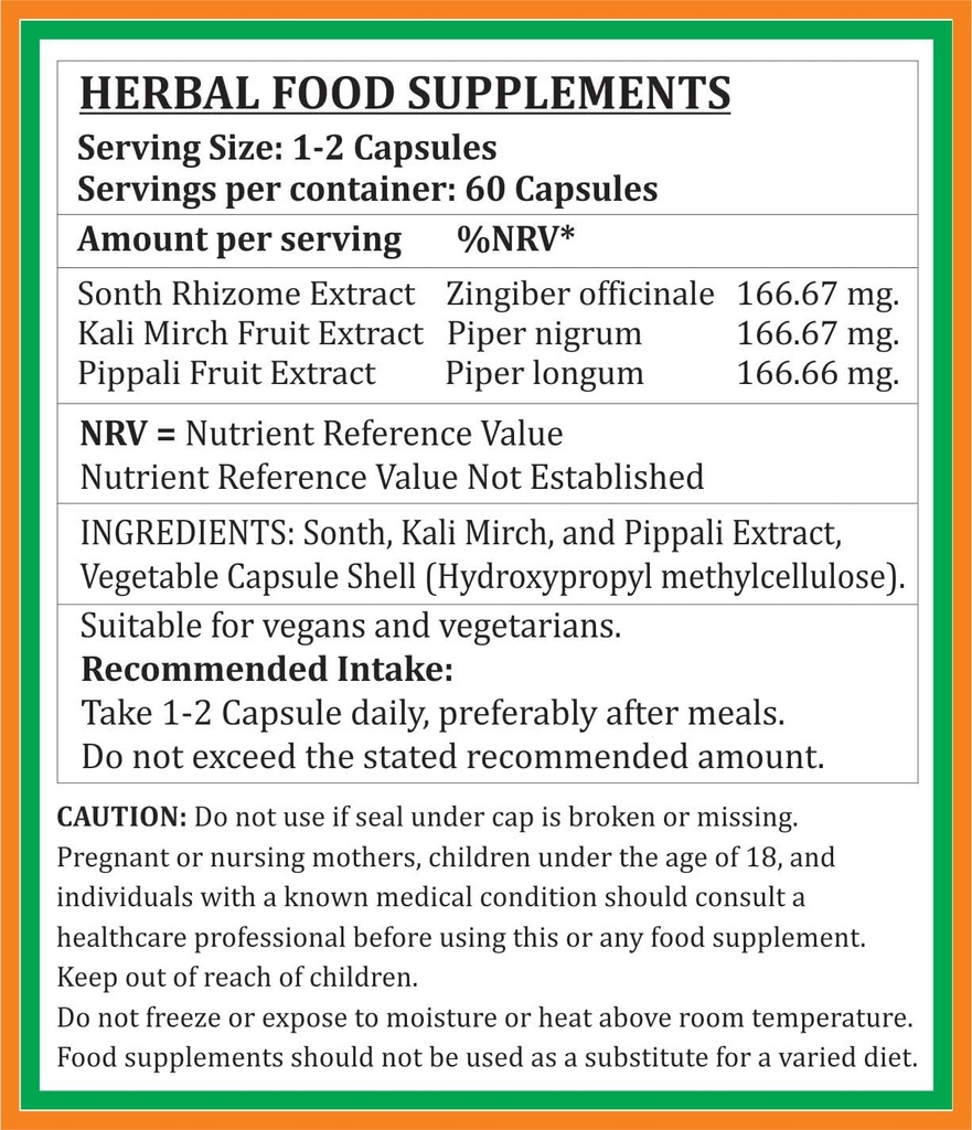 Trikatu Forte Capsules 500 mg. 60 Veg. Capsule | Trikatu (Pippali, Kali Mirch, Sonth) Extract Capsules for Men and Women | Ayurvedic Herbal Supplement/Remedies | 10:1 Forte (1 Bottle of 60 Capsules) 5