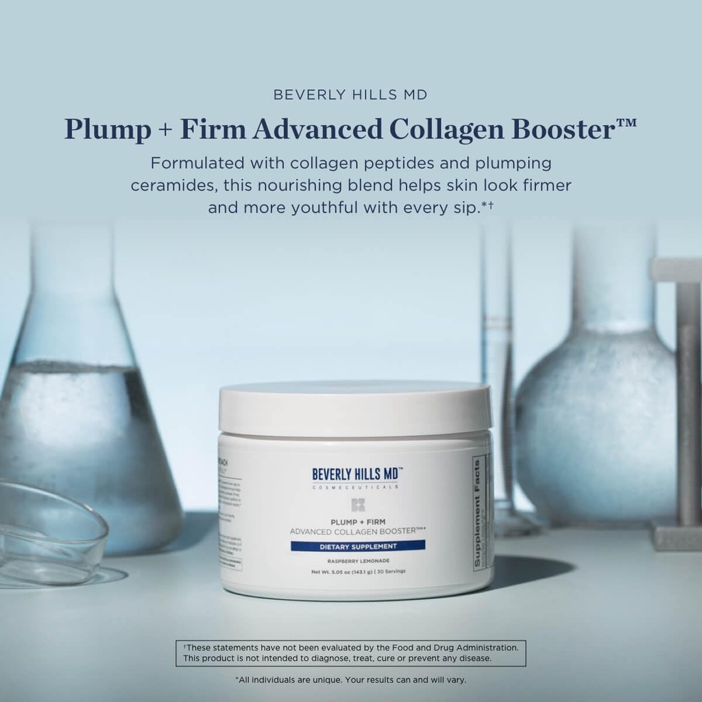 Beverly Hills MD Plump + Firm Advanced Collagen Booster for Aging Skin- Nutrient Powder Drink Mix Formula for Plumper, Firmer, Skin w/Collagen Peptides, Polyphenols, Ceramides (Raspberry Lemonade) 6