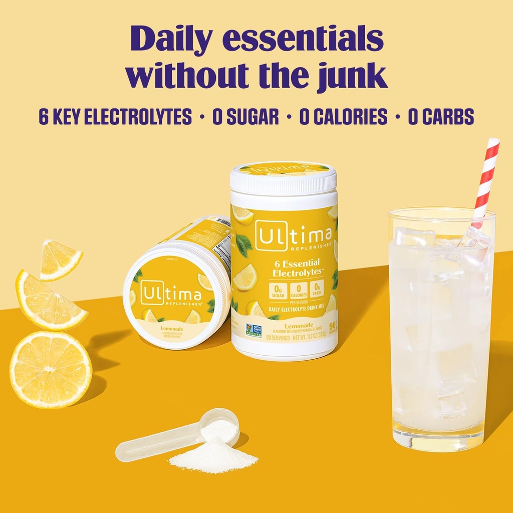 Ultima Replenisher Daily Electrolyte Powder Drink Mix – Sugar Free – Lemonade, 90 Servings – Hydration Powder with 6 Key Electrolytes and Trace Minerals – Keto Friendly, Vegan, Non-GMO 3