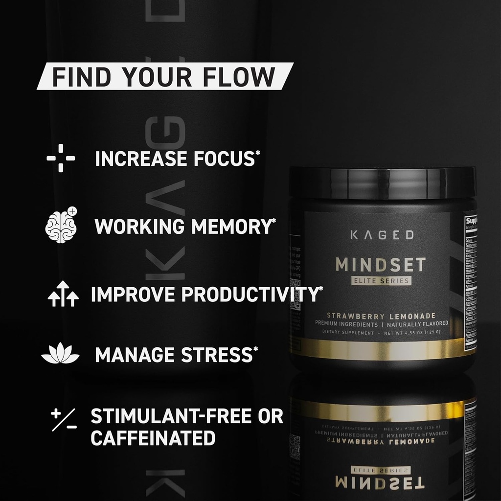 Kaged Nootropic Mindset Elite, Focus and Productivity Supplement, Organic Caffeine, Supports Working Memory, Focus, Energy, and Mood*, Strawberry Lemonade - 30 Servings 5