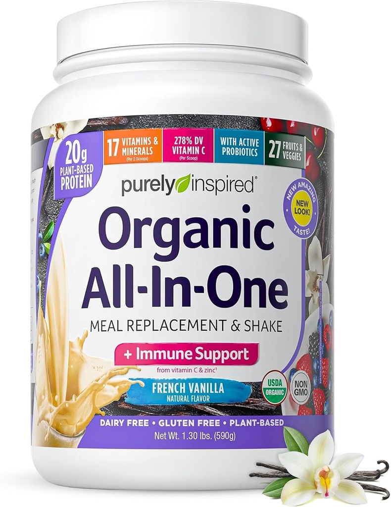 Purely Inspired All-in-One Vegan Protein Powder for Men & Women, French Vanilla (16 Servings) - Plant-Based Organic Protein Powder for Shakes & Smoothies - Gluten-Free Nutritional Meal Replacement 2