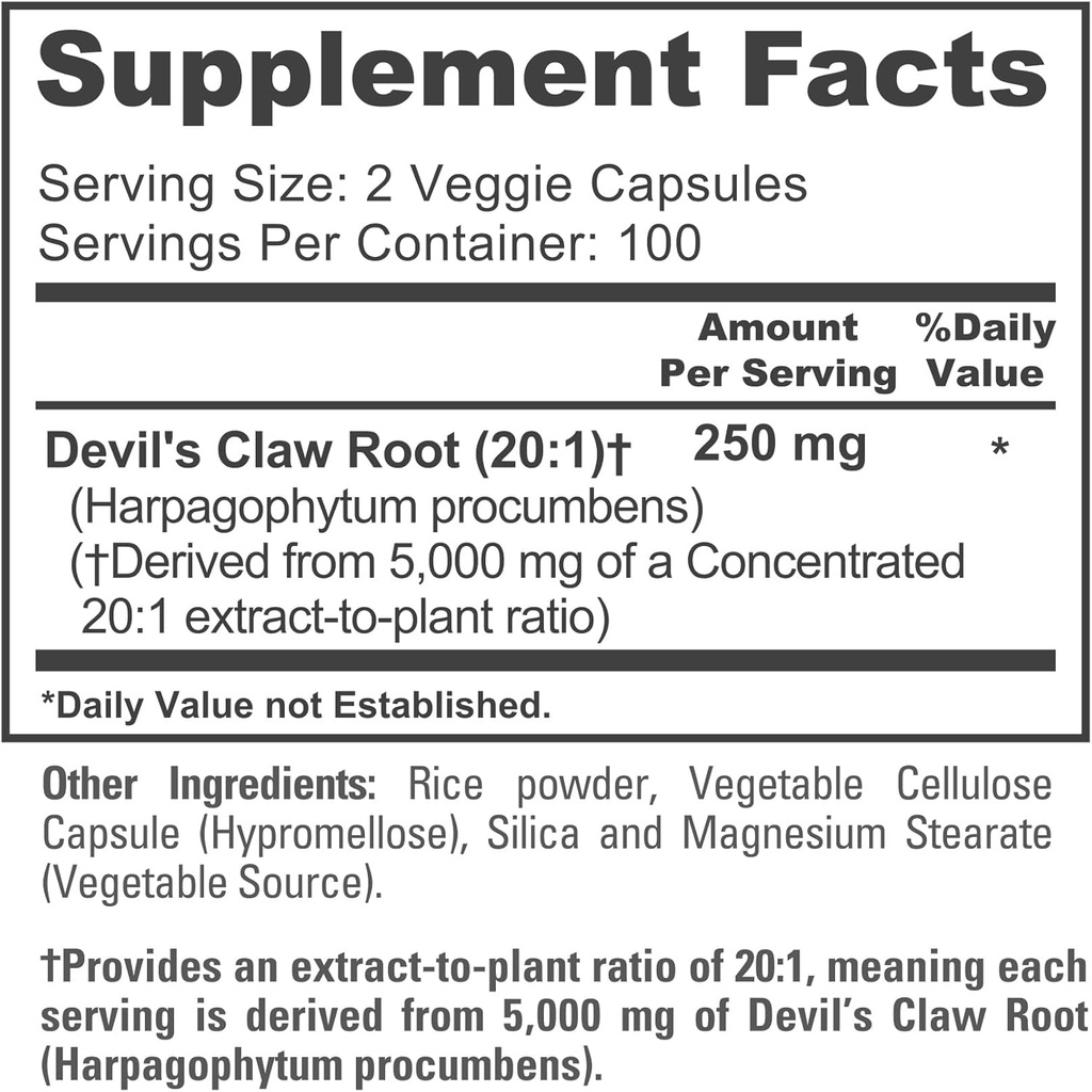 NusaPure Devil's Claw 20:1 Extract, 250 mg Equivalent to 5000mg, 200 Veggie Capsules, Concentrated Root Extract, Devils Claw Herbal Supplement, Non-GMO, Vegan Supplement 5