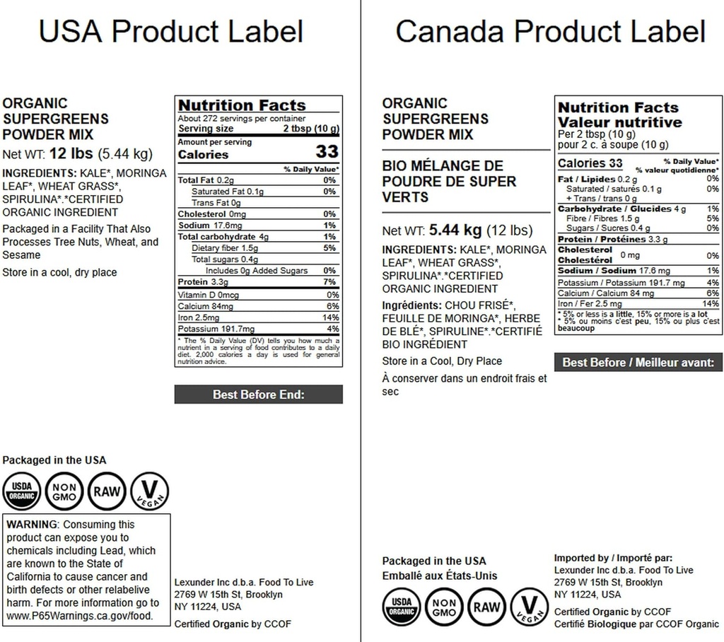 Organic SuperGreens Powder Blend, 12 Pounds – Mixed Kale, Moringa, Spirulina, Wheatgrass Powders. Non-GMO, Pure, Vegan, Bulk. Rich in Antioxidants, Chlorophyll. Great for Juices, Smoothies, Baking 6