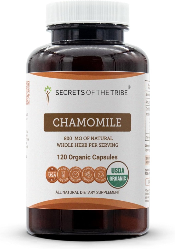 Secrets of the Tribe Chamomile USDA Organic 120 Capsules | High-Potency Herbal Supplement | Made with Vegetarian Capsules and Organic Chamomile (Matricaria recutita) Dried Flower (120 Count) 2