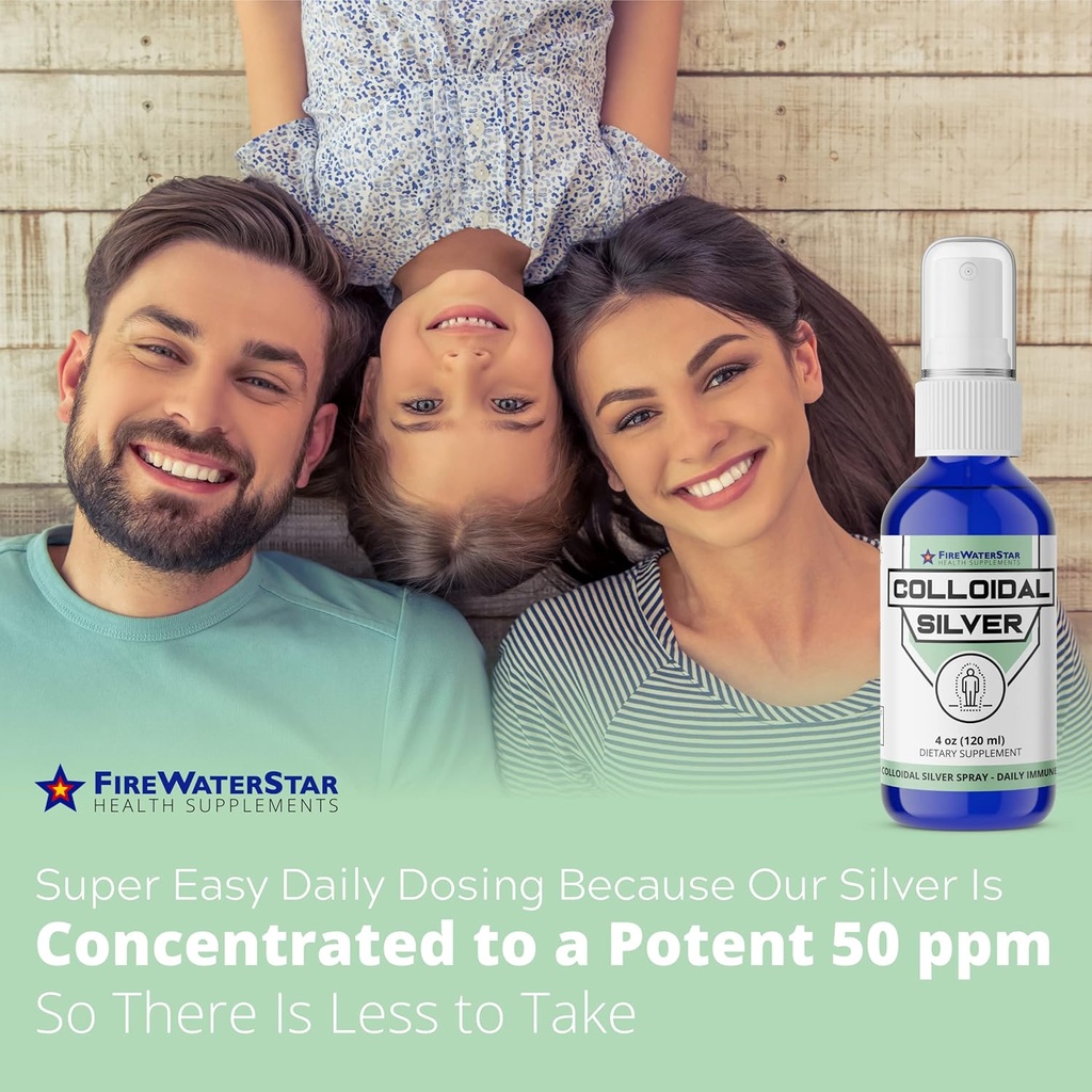 FWS Colloidal Silver Spray - 4 oz - Clear Silver - 50 ppm - 99.99% Pure Silver - Daily Immune Support 5