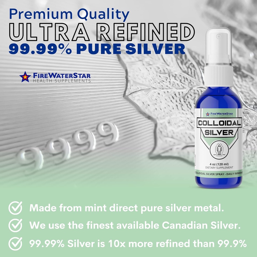 FWS Colloidal Silver Spray - 4 oz - Clear Silver - 50 ppm - 99.99% Pure Silver - Daily Immune Support 6