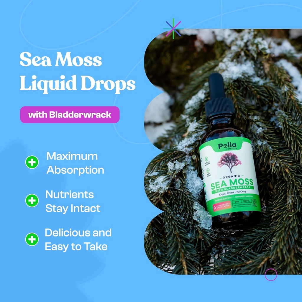 PELLA NUTRITION Sea Moss Organic Liquid Drops | Drops of Nature Green Tea Extract | Bundle 3