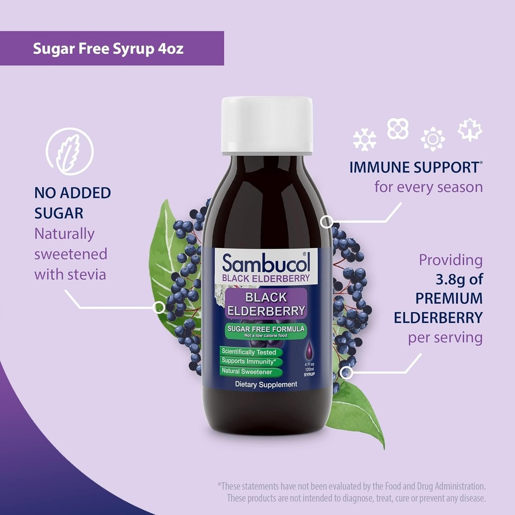 Sambucol Sugar-Free Black Elderberry Syrup - Sambucus Elderberry Syrup for Adults Immune Support, Elderberry Liquid, Elderberry Extract - 4 Fl Oz 5