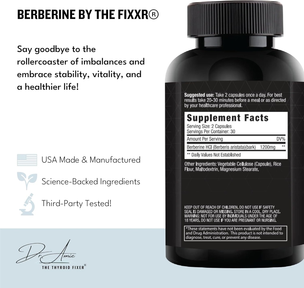 Berberine HCI by Dr. Amie | 1200 mg Berberine per Serving | 30 Day Supply, 60 Capsules 3