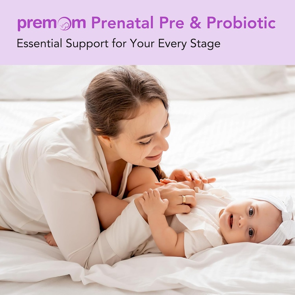 Premom Prenatal Pre & Probiotics for Women: 18 Diverse Organic Prebiotics Strains - Supports Digestive, 30 Billion CFU, Gut & Immune Health for Mom and Baby - Daily Capsules 6