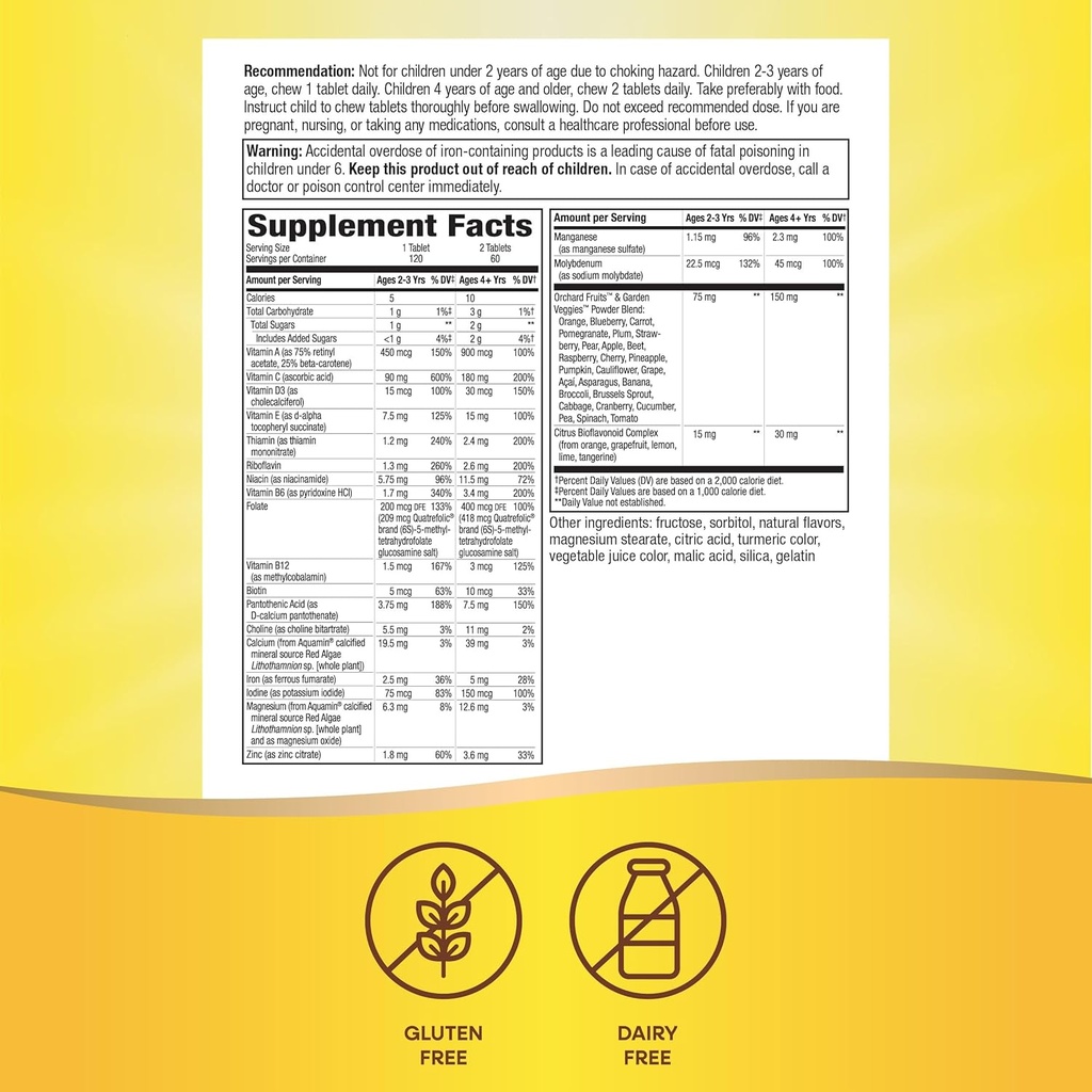 Nature's Way Alive! Children's Daily Chewable Multivitamin, Supports Bone, Eye, and Immune Health*, Orange & Berry Fruit Flavored, Gluten Free, 120 Chewable Tablets (Packaging May Vary) (Pack of 2) 6
