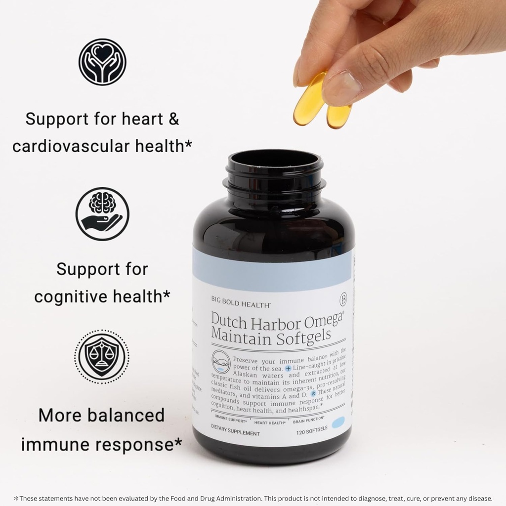 Big Bold Health Dutch Harbor Omega Maintain Softgels - Premium Alaskan Cod Liver Oil (120 Count) - Sustainably Sourced Omega-3 Supplement with EPA, DHA, DPA - Natural Vitamins A & D - MSC Certified 4