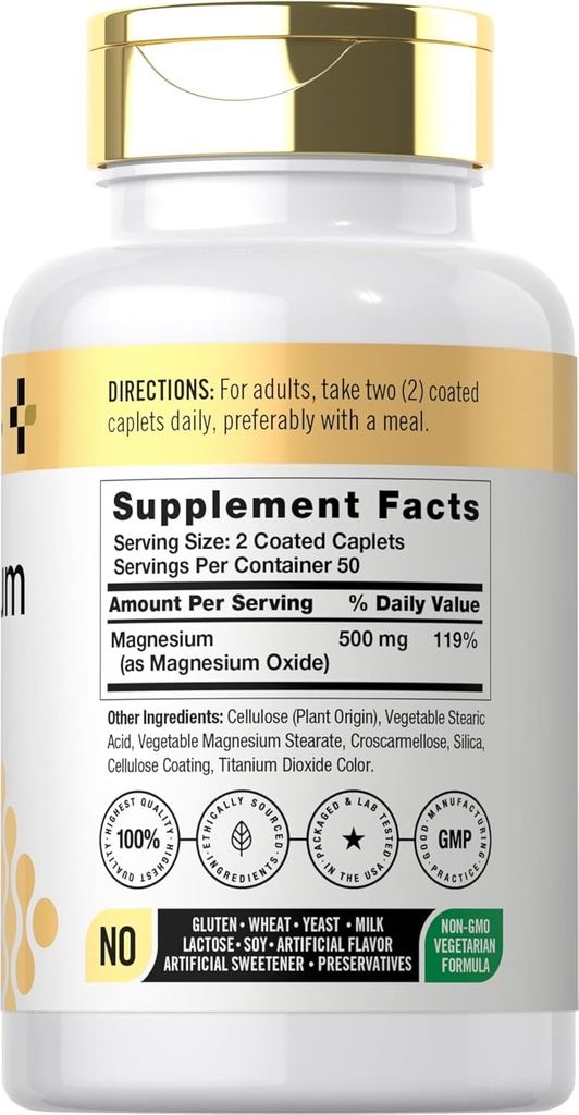 Doctor's Way Magnesium Supplement 500mg | 100 Coated Caplets | Magnesium Oxide | Vegetarian, Non-GMO, Gluten Free 3
