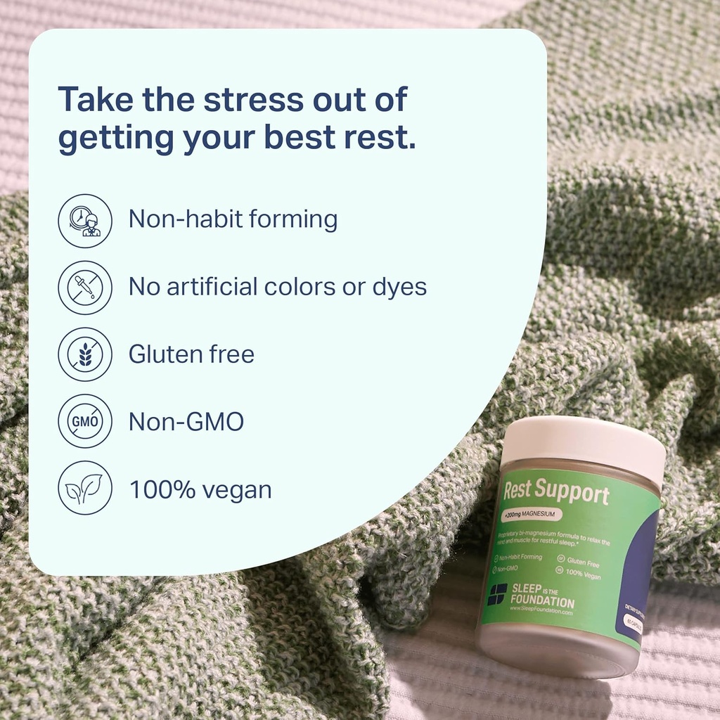 Rest Support Magnesium Supplement - Magnesium for Sleep - Non-Habit Forming Sleep Aid with Magnesium Glycinate & L-Theanine, 60 Capsules - by Sleep is the Foundation 4