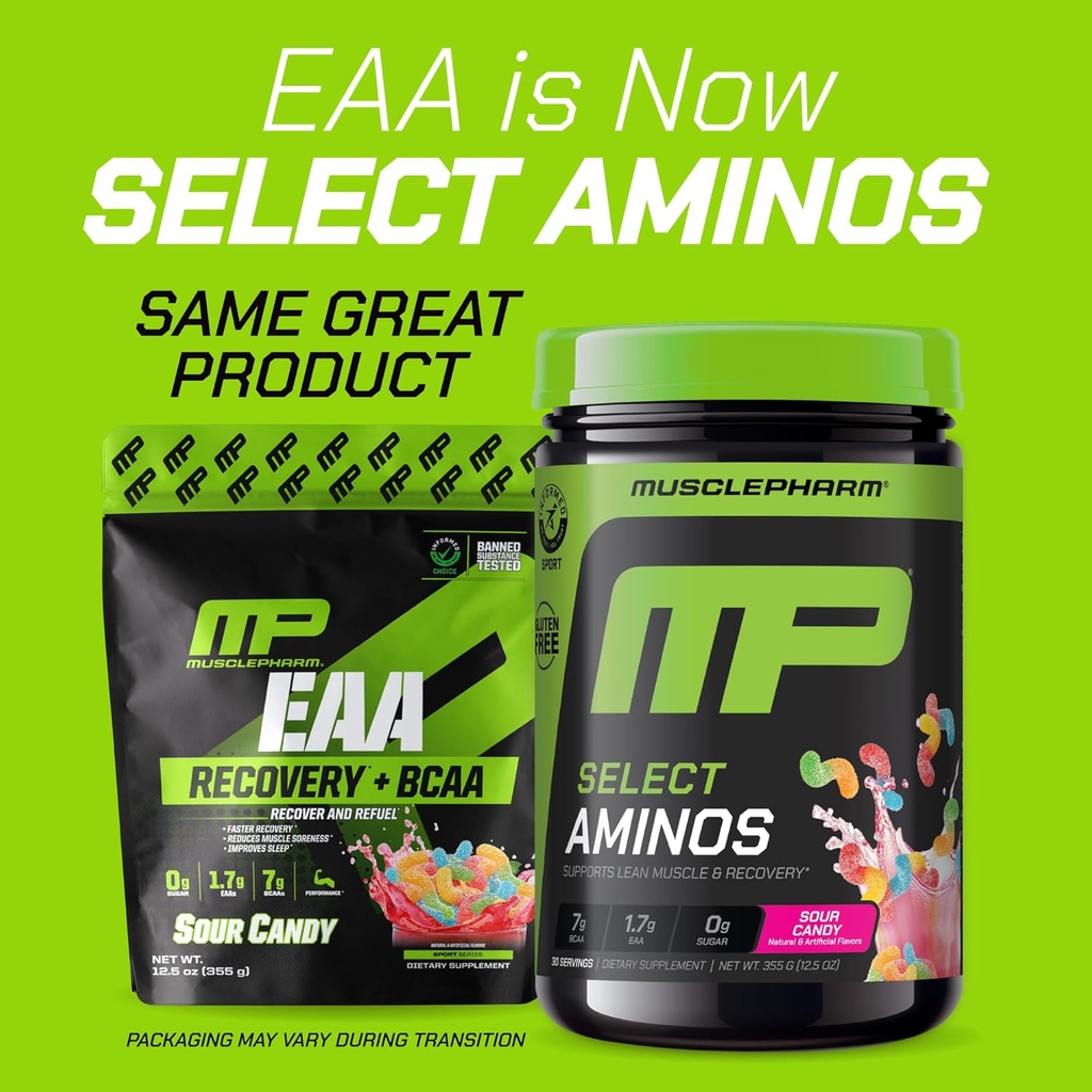 MusclePharm EAA Recovery + BCAAs, Post Workout Essential Amino Acids Powder, Pre Workout Energy Supplement for Men & Women with Branched Chain Amino Acids, 30 Servings (Sour Candy) 3