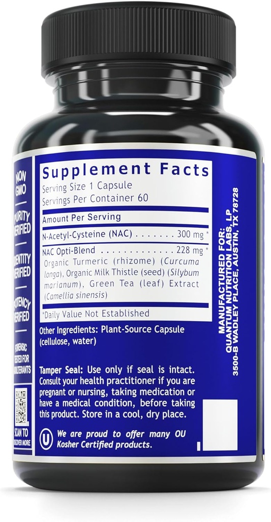 Quantum Nutrition Labs NAC - N-Acetyl-L-Cysteine, Liver & Immune Support, NAC Supplement, N-Acetyl Cysteine, 300mg NAC Per Capsule - 60 Vegetarian Capsules 3