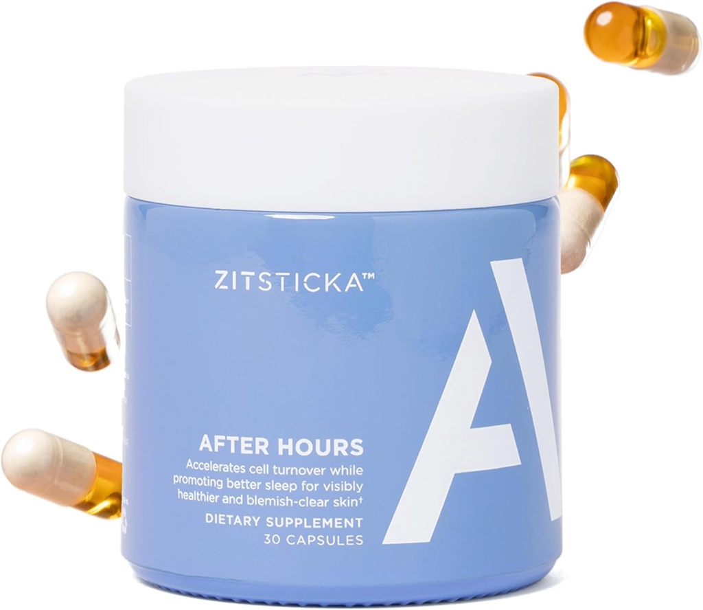 ZitSticka Vitamin Acne Supplement for Cystic Acne w/ 30 Natural Caps for Women and Men, Supplements for Hormonal Support, Skin Clarity, Dark Spots - Dermatologist Tested (After Hours Ceramides) 2