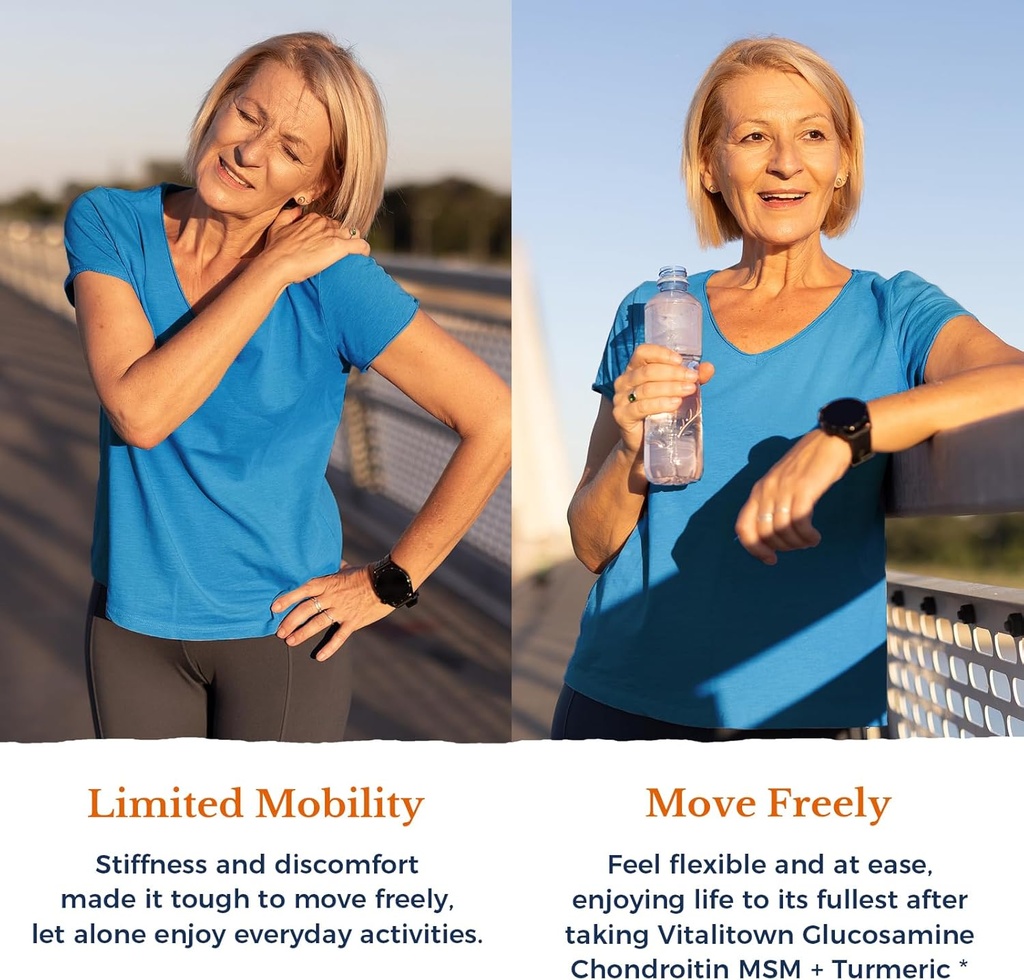 Vitalitown Glucosamine Chondroitin MSM, Turmeric, Collagen, Hyaluronic Acid, Boswellia, Quercetin, 11-in-1 Formula, Glucosamine Sulfate 1500 mg, No Shellfish, Flexibility & Comfort, 180 Caps 6