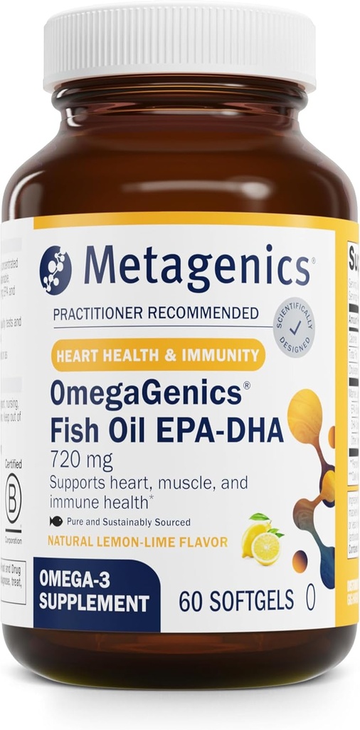 Metagenics OmegaGenics Fish Oil EPA-DHA 720 mg - Omega-3 Fish Oil Supplement - High Potency - for Heart Health, Musculoskeletal Health & Immune System Health* - with DHA & EPA - 60 Softgels 2