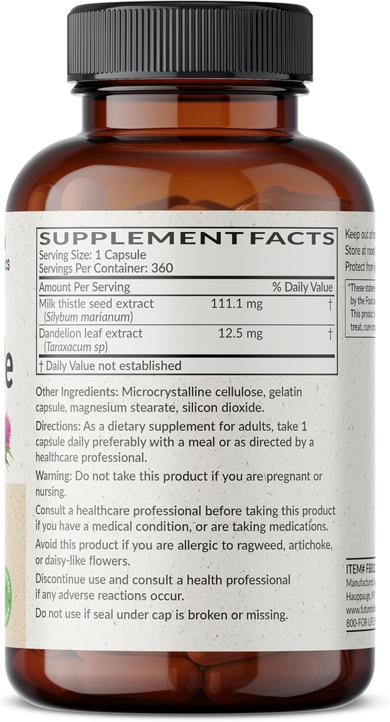 Futurebiotics Milk Thistle Silymarin Marianum & Dandelion Root Liver Health Support, Antioxidant Support, Detox, 360 Capsules 3