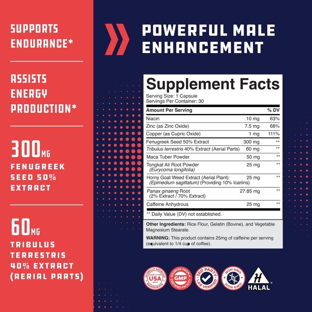 Natural Halal Male Enhancement Supplement for Increased Energy and Drive with Pure Maca Root Fenugreek Extract and Tongkat Ali Powder Best Stamina Booster 4
