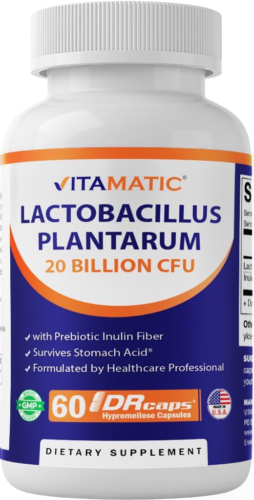 Vitamatic Lactobacillus Plantarum - 20 Billion per DR Capsule - 60 Count - Digestive Support - Made with Prebiotic Inulin Fiber 2