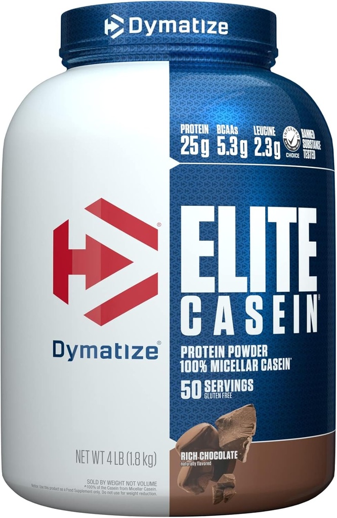 Dymatize Elite Casein Protein Powder, Slow Absorbing with Muscle Building Amino Acids, 100% Micellar Casein, 25g Protein, 5.4g BCAAs & 2.3g Leucine, Helps Overnight Recovery, Smooth Vanilla, 2 Pound 2