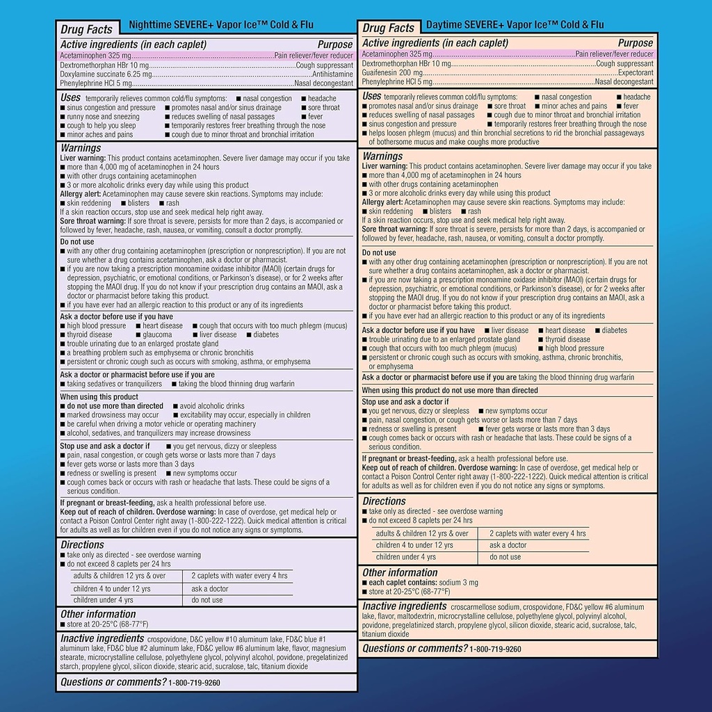 Basic Care Vapor Ice Day and Night Severe Cold and Flu Relief Caplets, Maximum Strength Medicine, Combo Pack, 48 Count 5